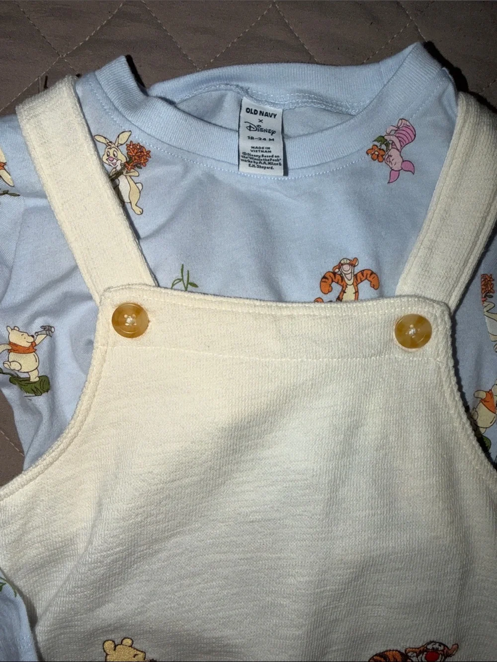 Old Navy Cream Winnie the Pooh & Tigger Overalls